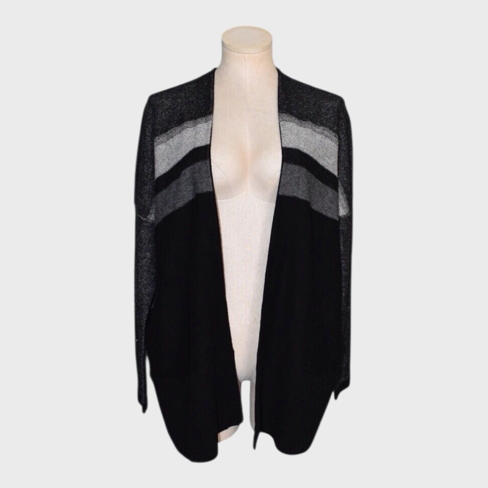 Vince Wool Cashmere Striped Open Front Longline Cardigan